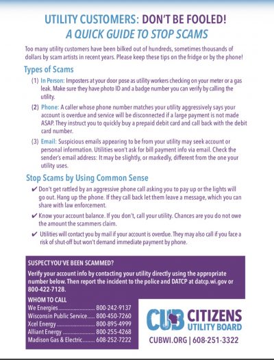 CUB GUIDE TO STOP SCAMS
